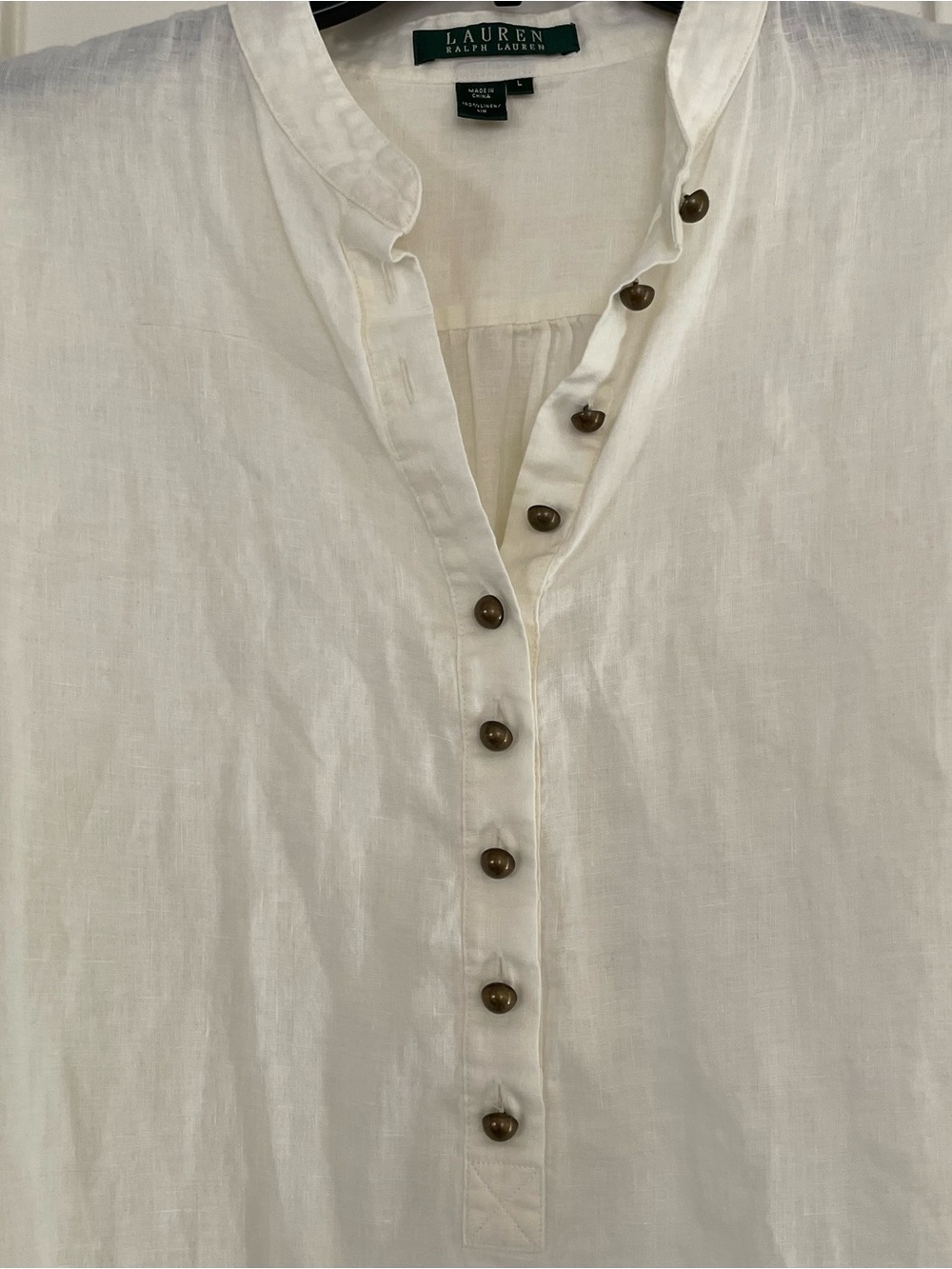 Ralph Lauren White Linen Button popover tunic blouse 3/4 sleeves large - Picture 2 of 8